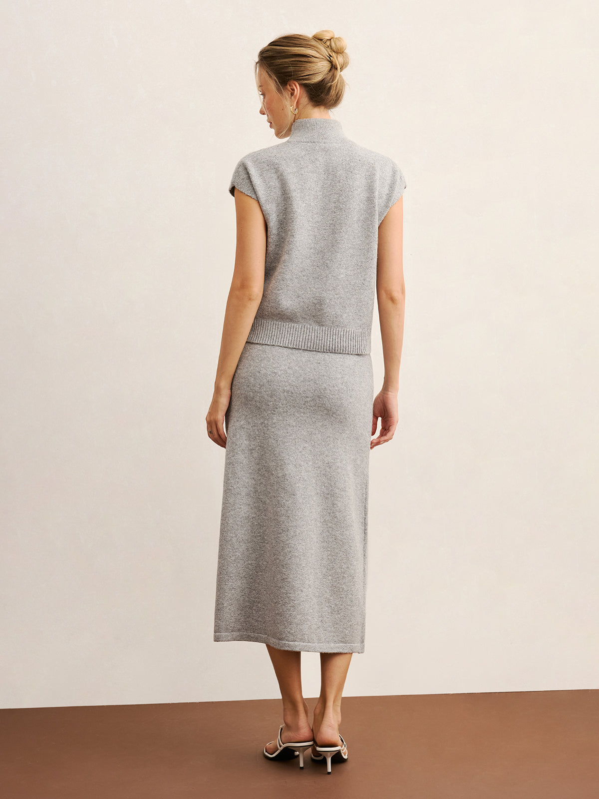 Falvicci - Mock Neck Knit Top & Midi Skirt Set without Belt