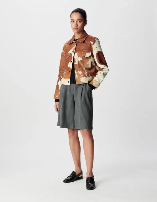 Falvicci - Brown Leather Jacket with cow design