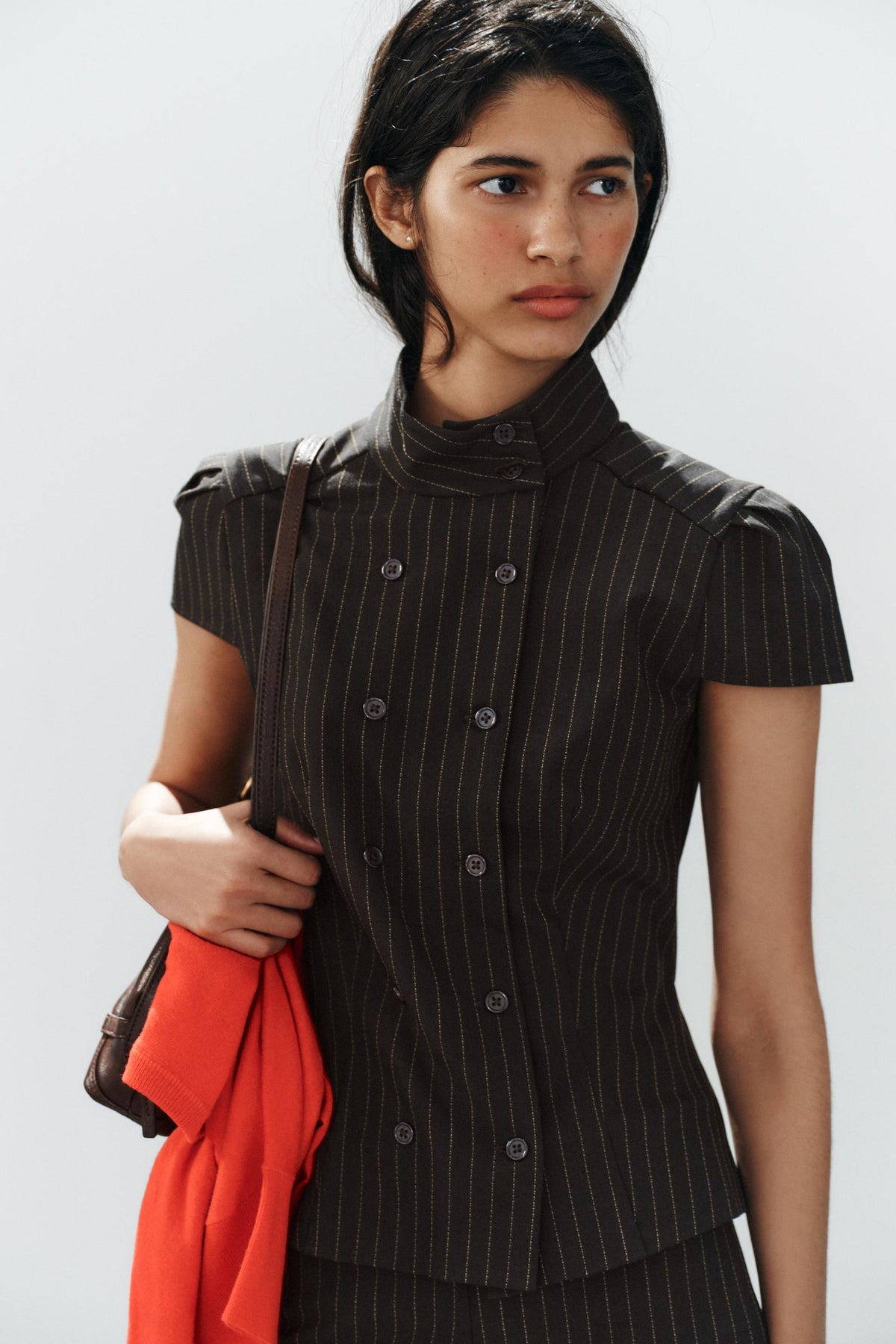 Falvicci - Striped Top with a Stand-Up Collar