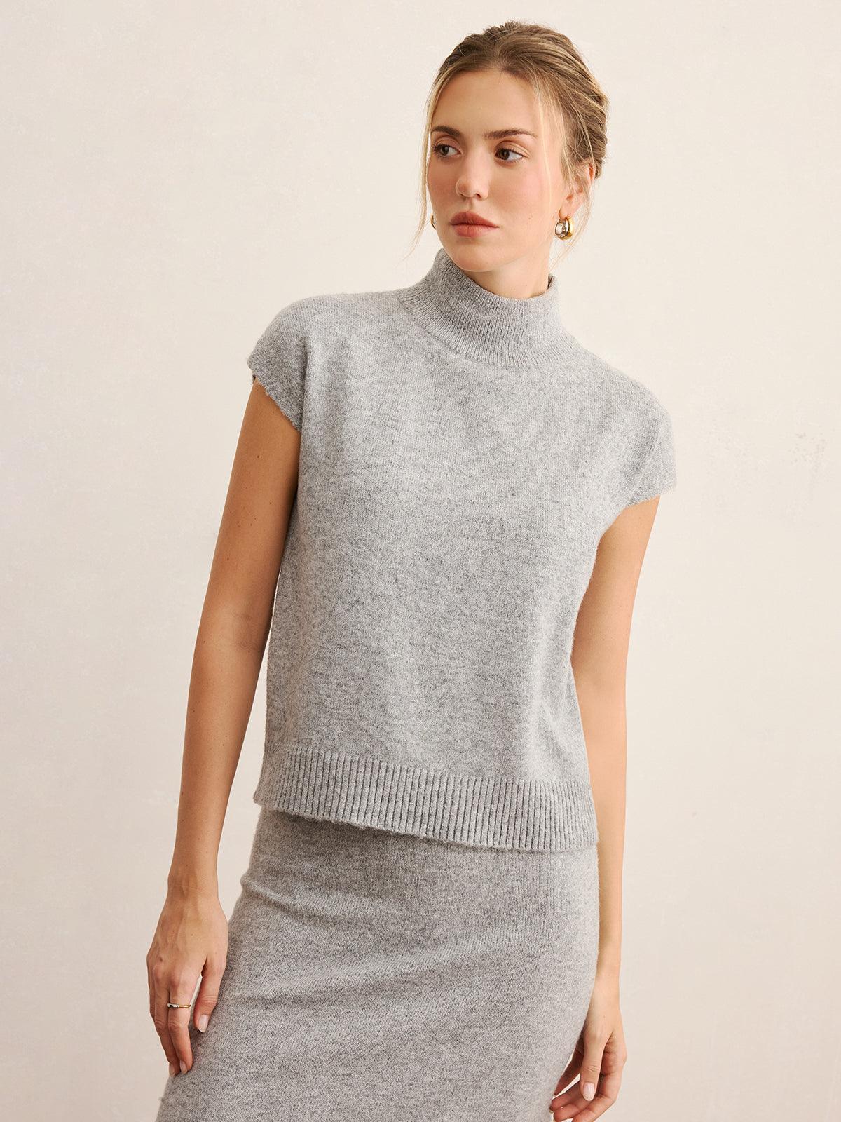 Falvicci - Mock Neck Knit Top & Midi Skirt Set without Belt