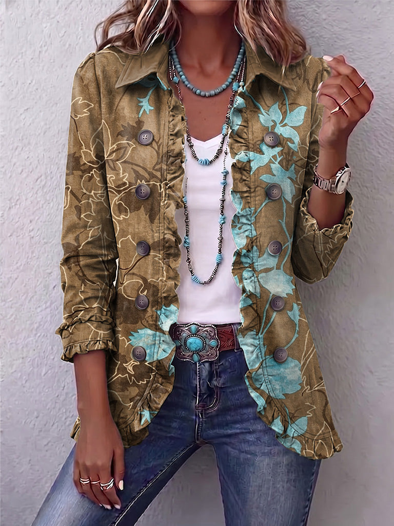 Blanche | Veste Bohème Fleurie Vintage Dégradée à Volants