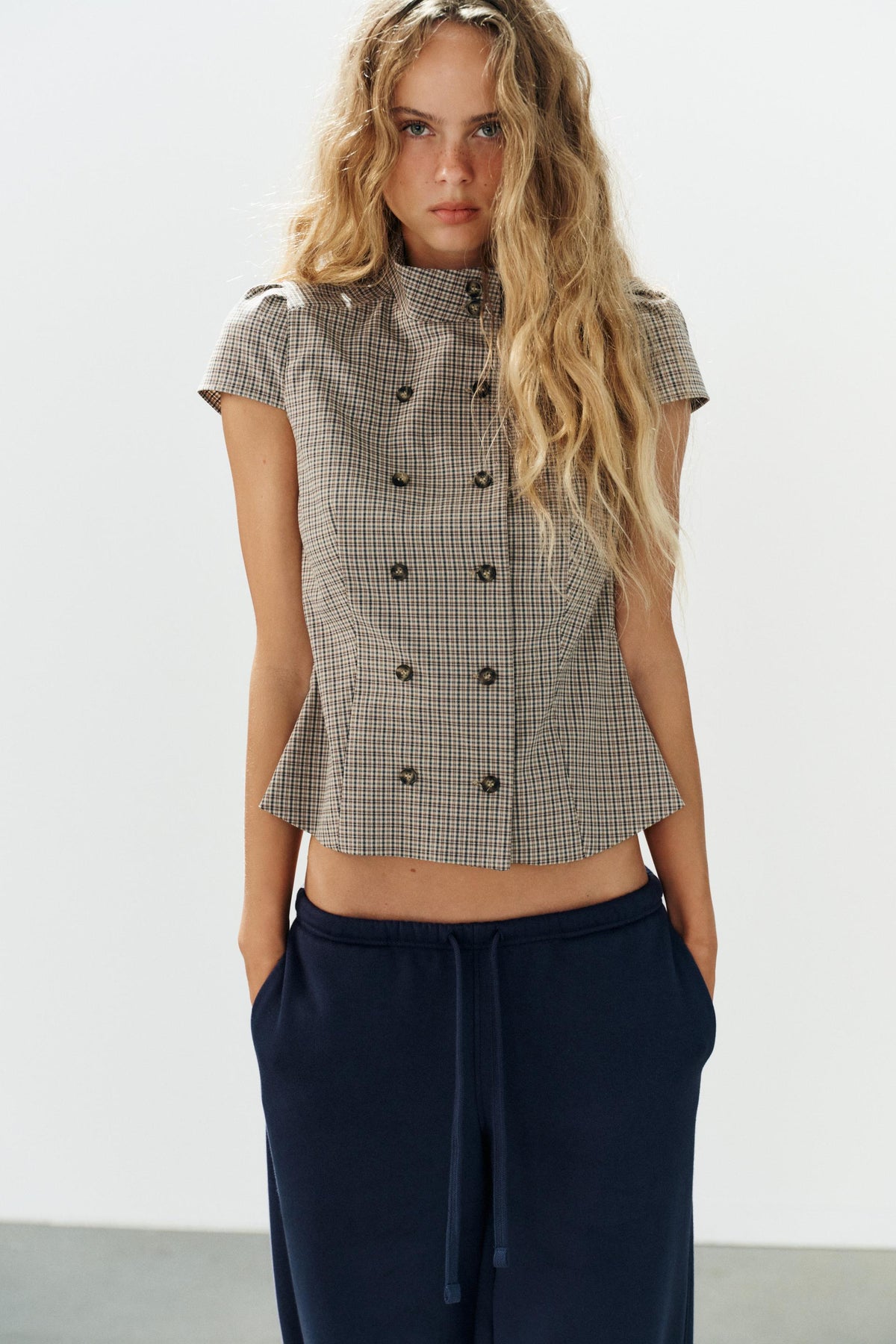 Falvicci - Striped Top with a Stand-Up Collar