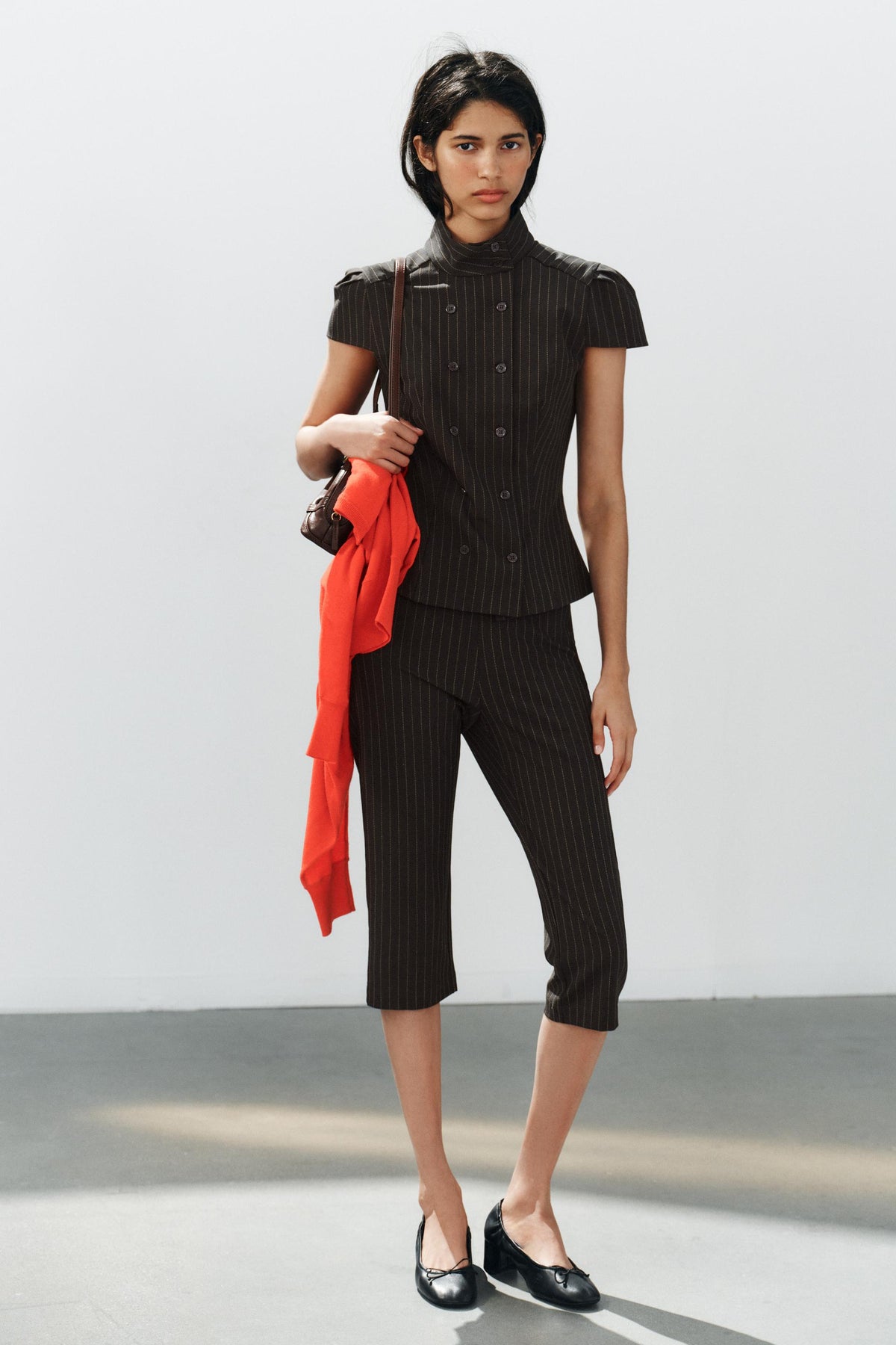 Falvicci - Striped Top with a Stand-Up Collar