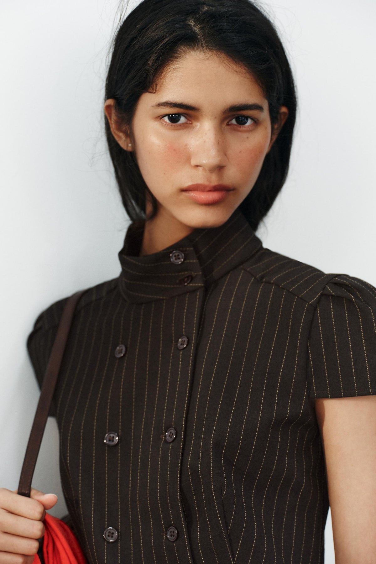 Falvicci - Striped Top with a Stand-Up Collar