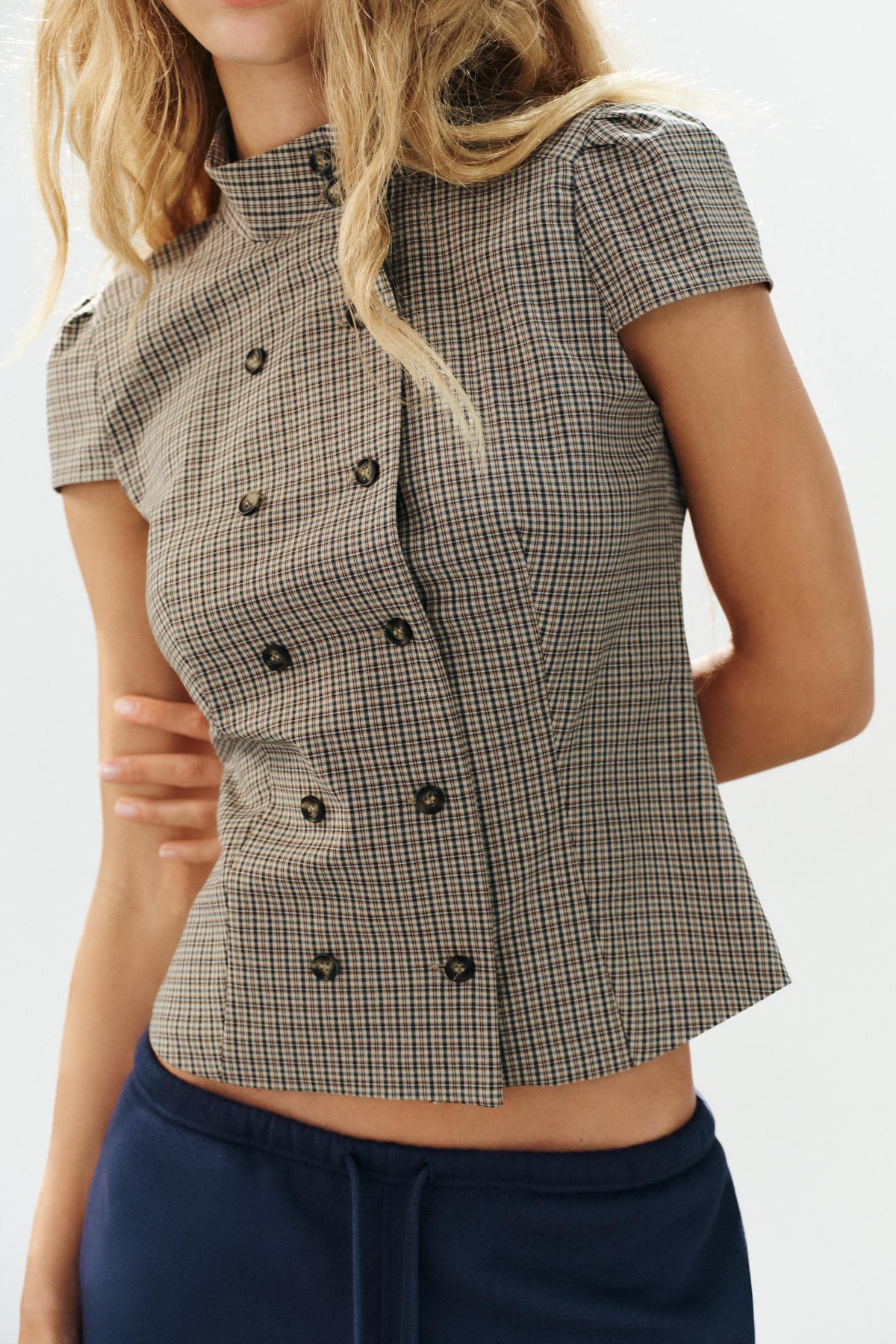 Falvicci - Striped Top with a Stand-Up Collar