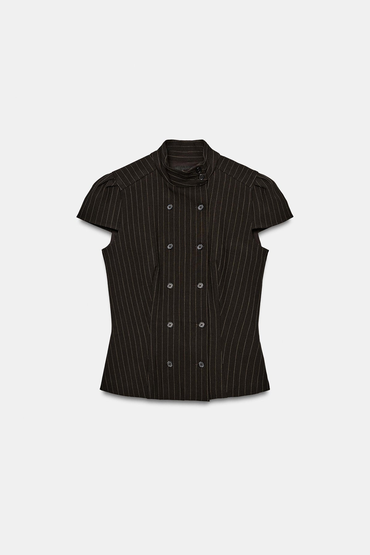 Falvicci - Striped Top with a Stand-Up Collar