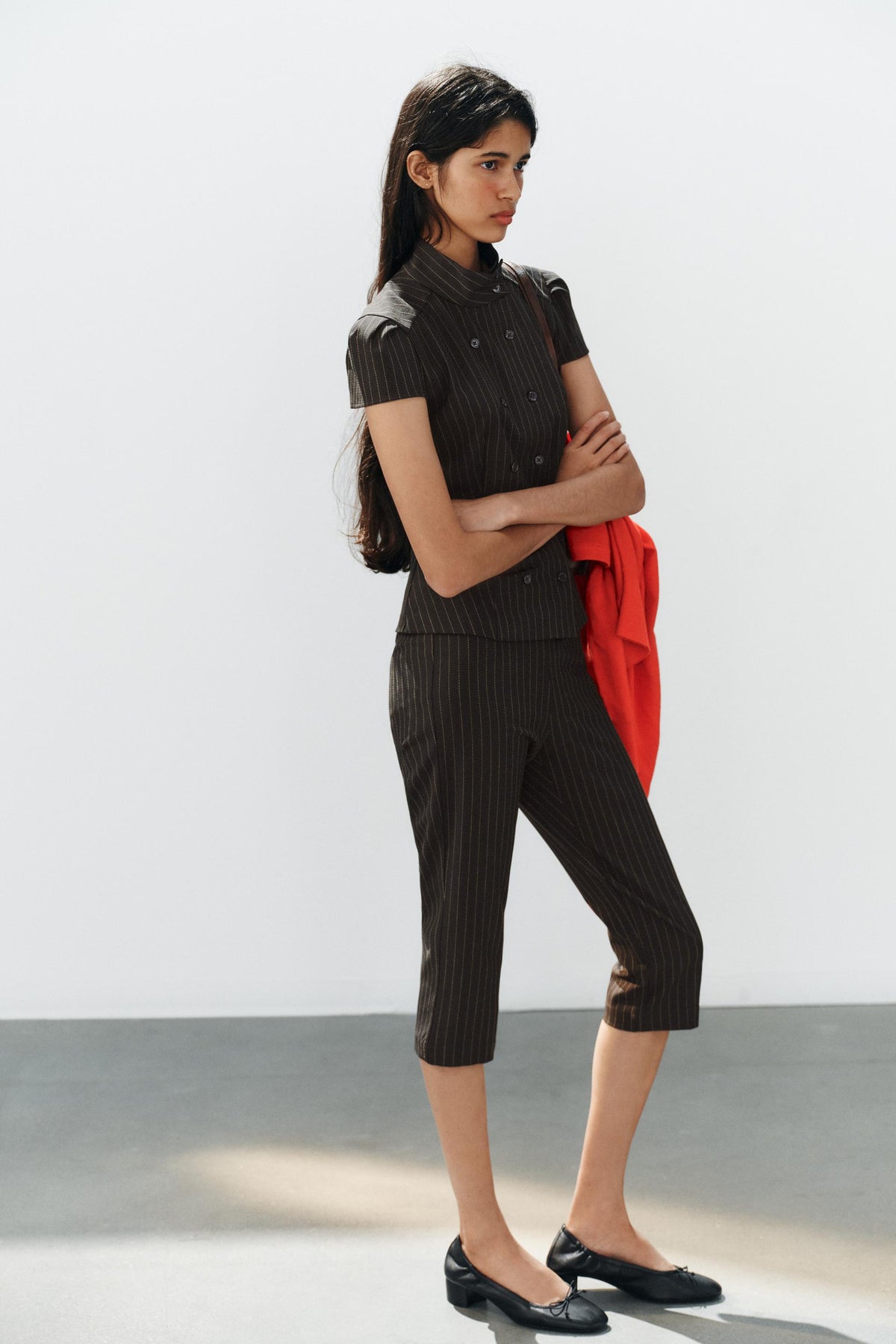 Falvicci - Striped Top with a Stand-Up Collar