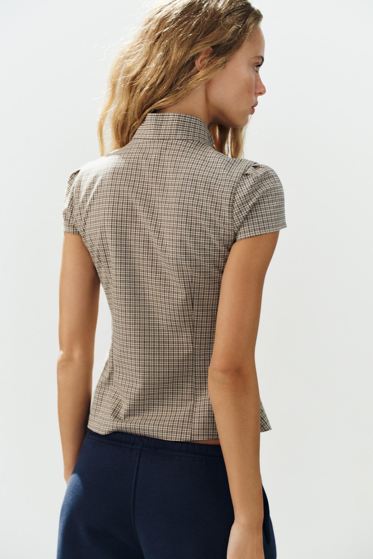Falvicci - Striped Top with a Stand-Up Collar