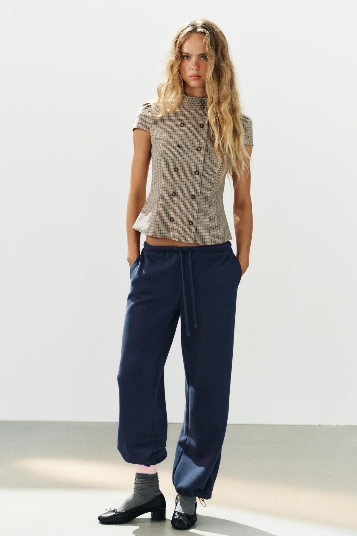 Falvicci - Striped Top with a Stand-Up Collar